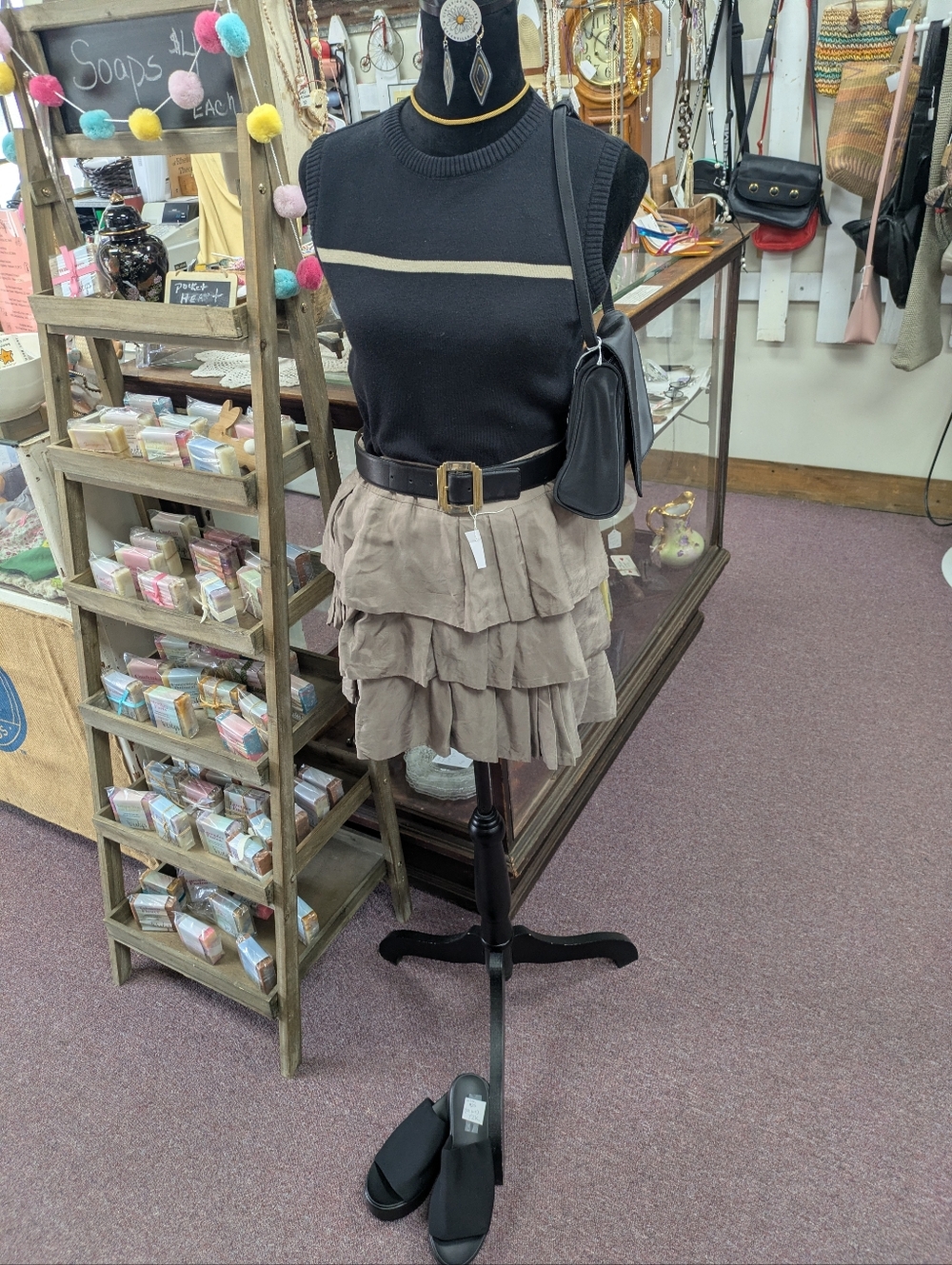 Banana Republic Tiered Ruffle Mini Skirt in Taupe